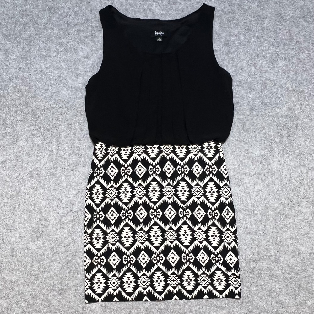 By & By Womens Large Black White Geometric Tribal Print Sleeveless Mini Dress